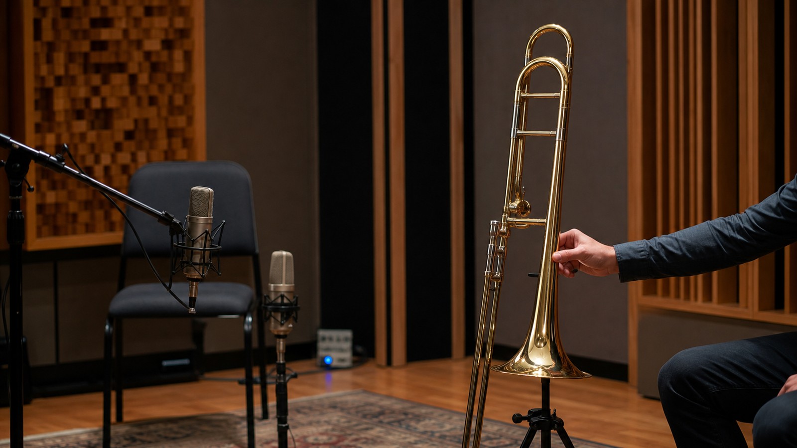 Professional trombone in a recording studio live room