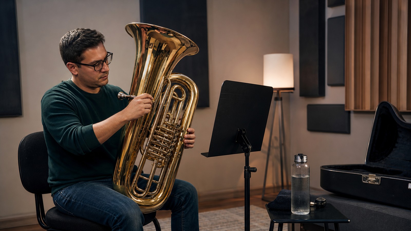 Tuba player preparing an organized daily practice routine